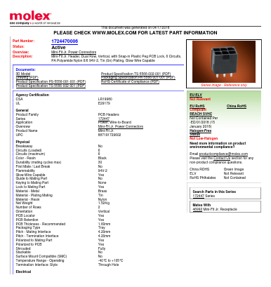 1724470006 Datasheet PDF Molex Connectors