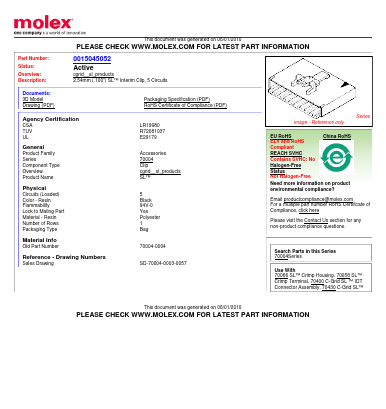 0015045052 Datasheet PDF Molex Connectors