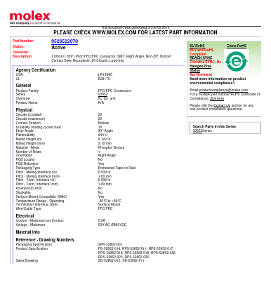 52852-2070 Datasheet PDF Molex Connectors
