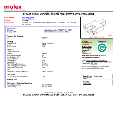 0355730300 Datasheet PDF Molex Connectors