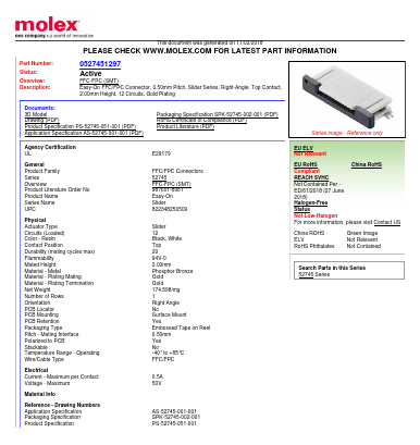 52745-1297 Datasheet PDF Molex Connectors