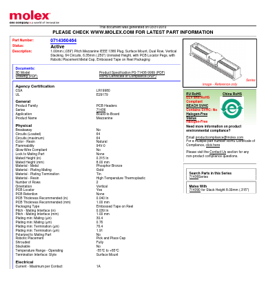 0714360464 Datasheet PDF Molex Connectors