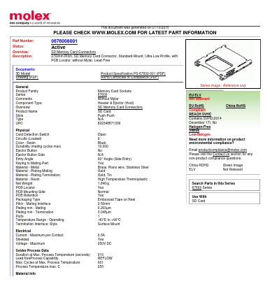 0676008001 Datasheet PDF Molex Connectors