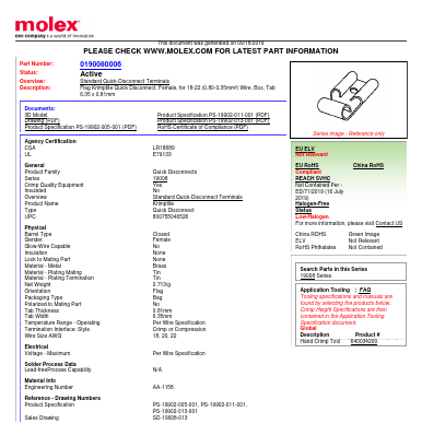 0190080006 Datasheet PDF Molex Connectors
