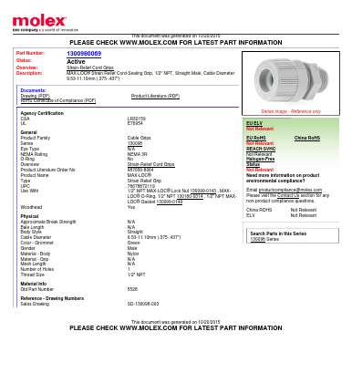 1300980069 Datasheet PDF Molex Connectors