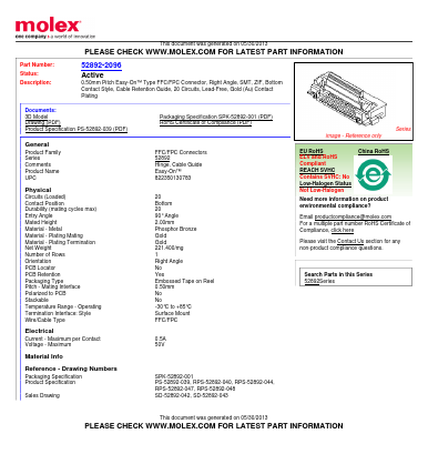 0528922433 Datasheet PDF Molex Connectors