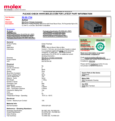 0050361734 Datasheet PDF Molex Connectors