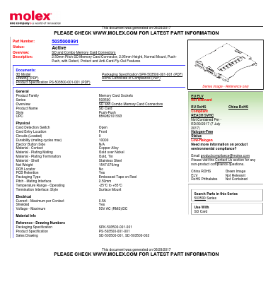 503500-0991 Datasheet PDF Molex Connectors