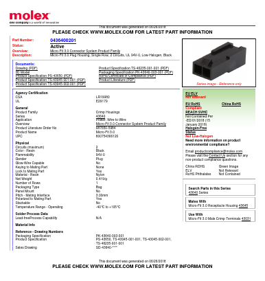 0436400201 Datasheet PDF Molex Connectors