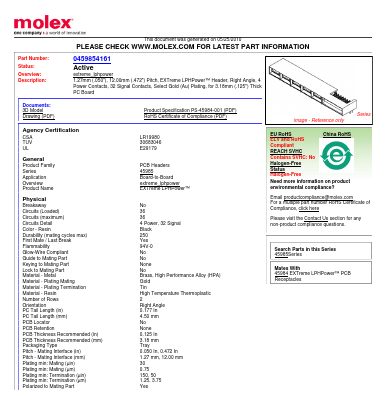 0459854161 Datasheet PDF Molex Connectors