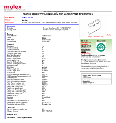 0465111000 Datasheet PDF Molex Connectors