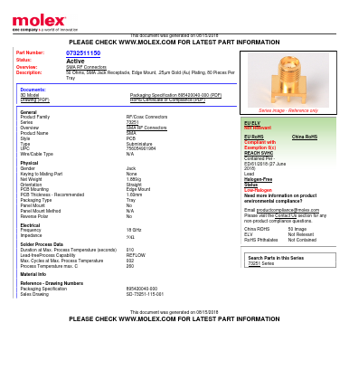 0732511150 Datasheet PDF Molex Connectors