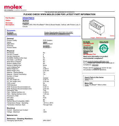 53047-0610 Datasheet PDF Molex Connectors
