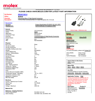 83421-9014 Datasheet PDF Molex Connectors