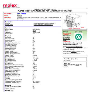 68145-2825 Datasheet PDF Molex Connectors
