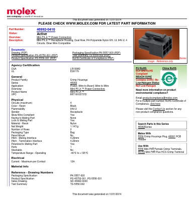 46992-0410 Datasheet PDF Molex Connectors