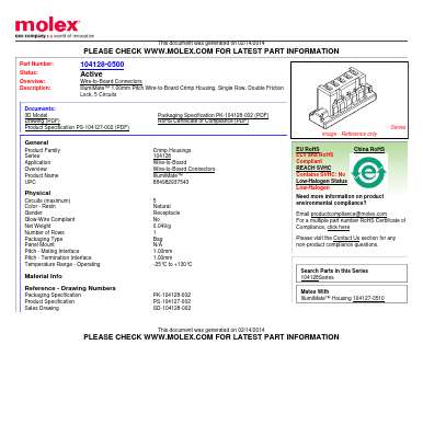 104128-0500 Datasheet PDF Molex Connectors