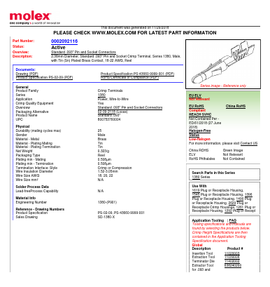 0002092116 Datasheet PDF Molex Connectors
