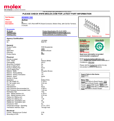 0038001392 Datasheet PDF Molex Connectors