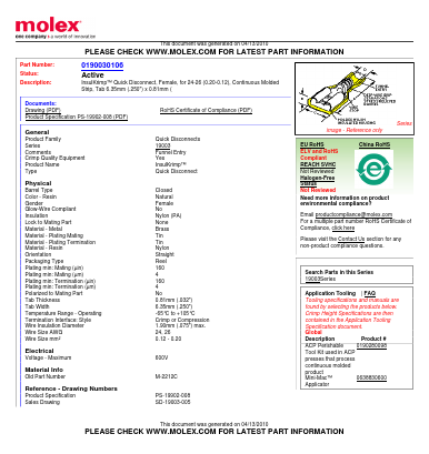 M-2212C Datasheet PDF Molex Connectors