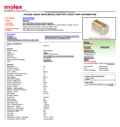 87437-0342 Datasheet PDF Molex Connectors