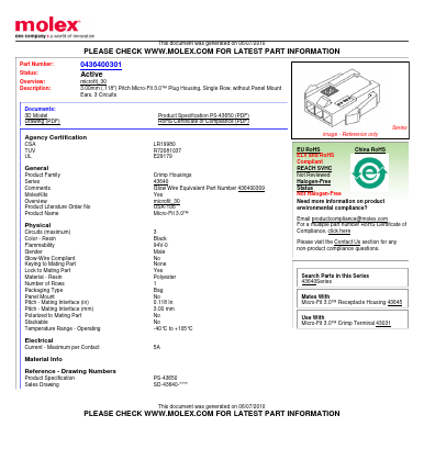 436400301 Datasheet PDF Molex Connectors