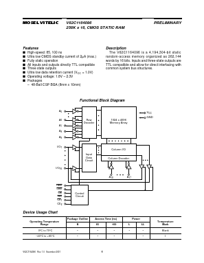 V62C1164096L-100BI Datasheet PDF Mosel Vitelic Corporation 