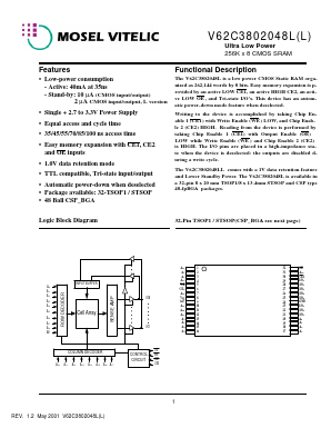 V62C3802048L-35T Datasheet PDF Mosel Vitelic Corporation 