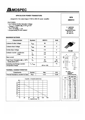 2SD313 Datasheet PDF Mospec Semiconductor