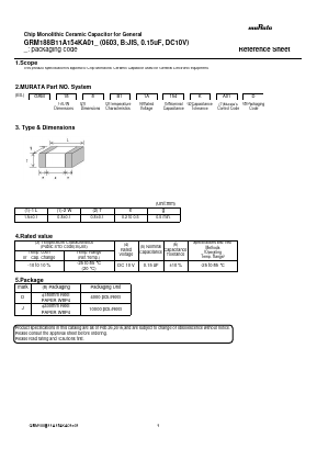 GRM188B11A154KA01J Datasheet PDF Murata Manufacturing