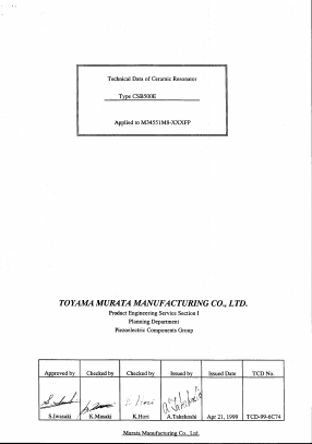 CSB500 Datasheet PDF Murata Manufacturing