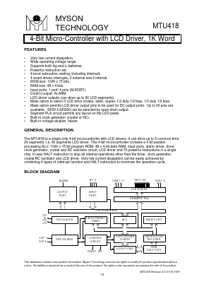 MTU418 Datasheet PDF Myson Century Inc