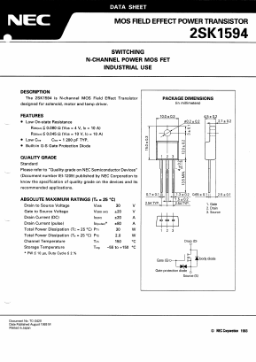 2SK1594 Datasheet PDF NEC => Renesas Technology