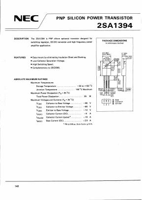 2SA1394L Datasheet PDF NEC => Renesas Technology