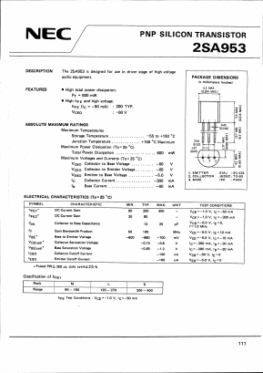 2SA953M Datasheet PDF NEC => Renesas Technology