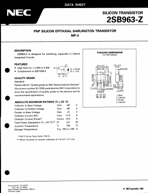 2SB963 Datasheet PDF NEC => Renesas Technology