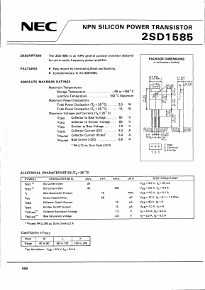 2SD1585 Datasheet PDF NEC => Renesas Technology