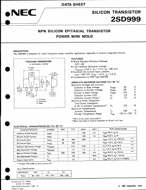 2SD999 Datasheet PDF NEC => Renesas Technology