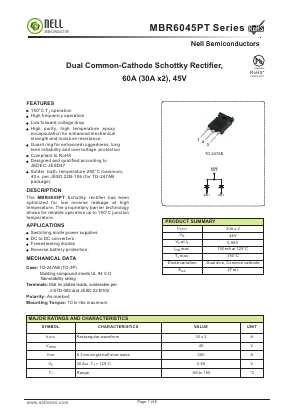 MBR6045PT Datasheet PDF Nell Semiconductor Co., Ltd