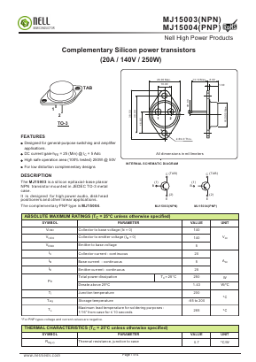 MJ15004 Datasheet PDF Nell Semiconductor Co., Ltd