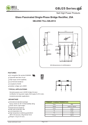 GBJ2510 Datasheet PDF Nell Semiconductor Co., Ltd