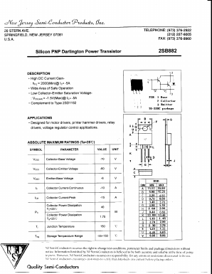 2SB882 Datasheet PDF New Jersey Semiconductor
