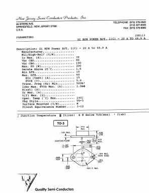 2SD113 Datasheet PDF New Jersey Semiconductor