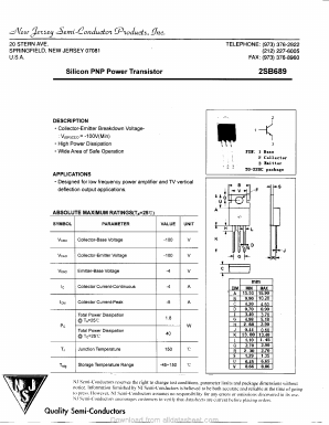 B689 Datasheet PDF New Jersey Semiconductor