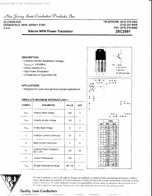 C2581 Datasheet PDF New Jersey Semiconductor