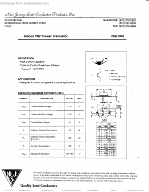 2SA1002 Datasheet PDF New Jersey Semiconductor