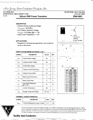 2SA1601 Datasheet PDF New Jersey Semiconductor