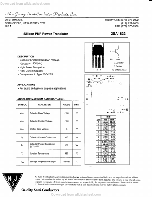 2SA1633 Datasheet PDF New Jersey Semiconductor