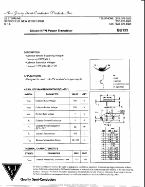 BU133 Datasheet PDF New Jersey Semiconductor
