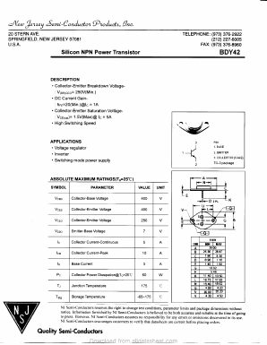 BDY42 Datasheet PDF New Jersey Semiconductor